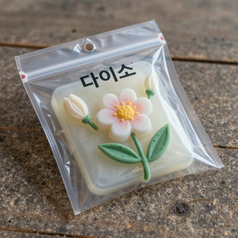 다이소 용돈풍선 키트 구성품 비누꽃과 투명 지폐봉투가 포장된 모습