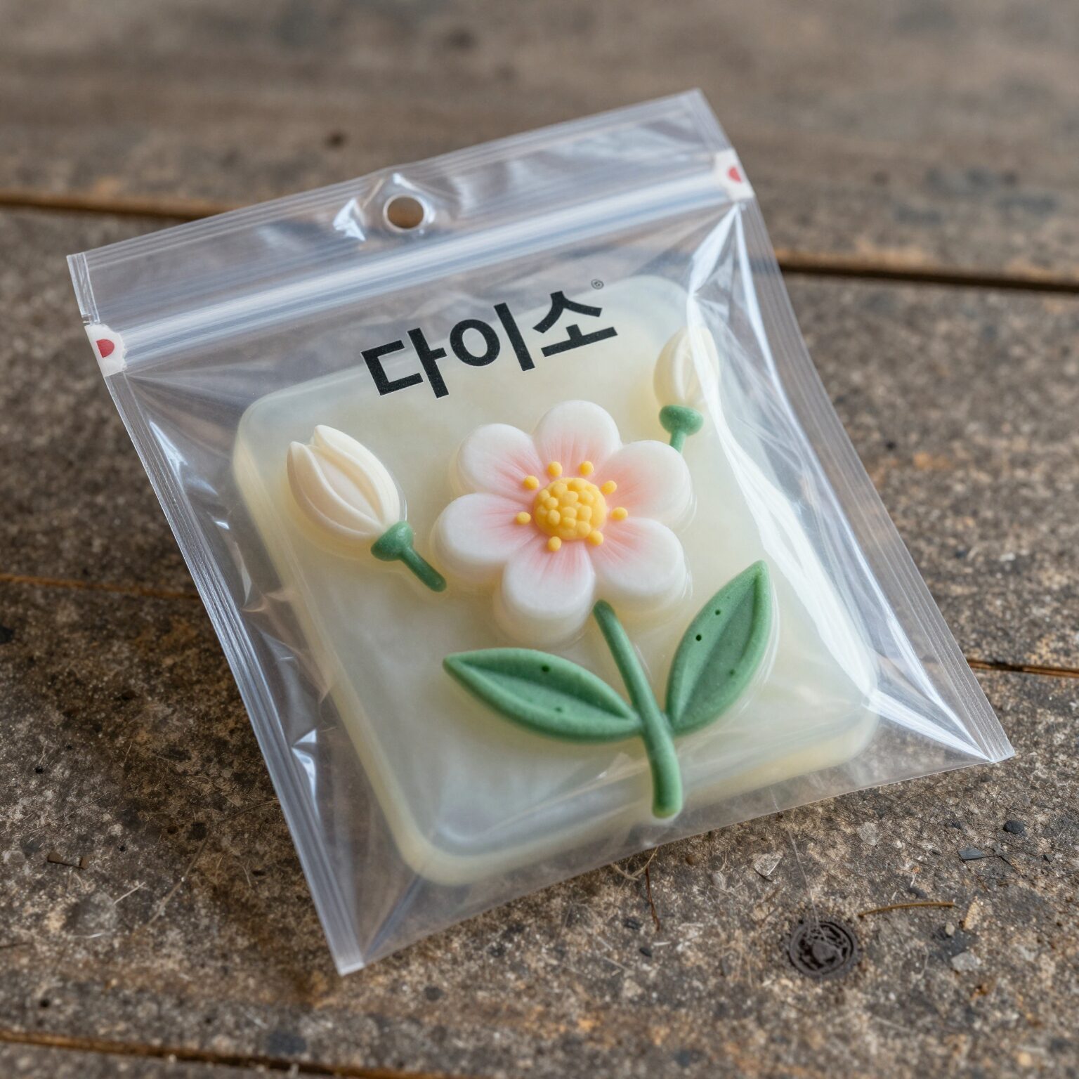 다이소 용돈풍선 키트 구성품 비누꽃과 투명 지폐봉투가 포장된 모습