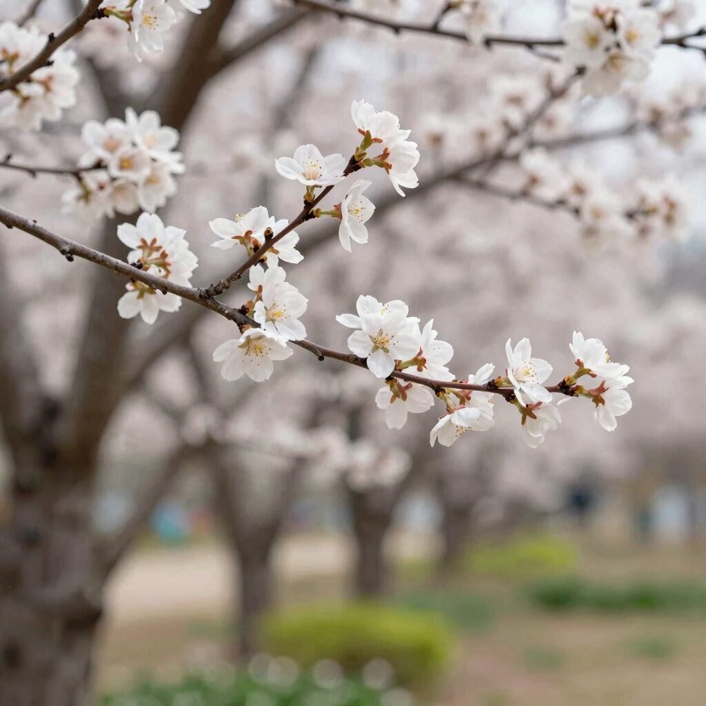 봄 정원에 꽃이 만개한 팥꽃나무 가지 사진