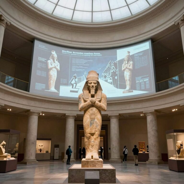 카이로 이집트 문명 박물관의 거대한 원형 메인 전시홀 내부 전경