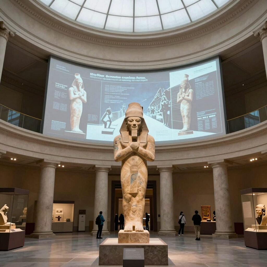 카이로 이집트 문명 박물관의 거대한 원형 메인 전시홀 내부 전경