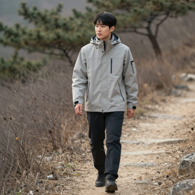 야상조끼를 입고 아침 산책하는 모습