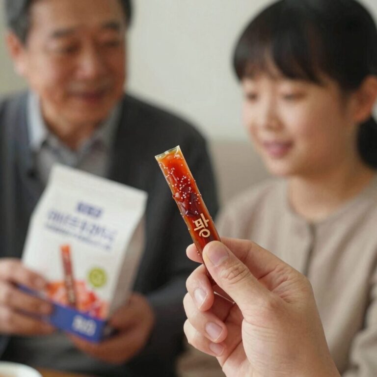 정관장 에브리타임 오리지널 홍삼 스틱을 손에 쥐고 있는 모습, 부모님 선물용 건강식품