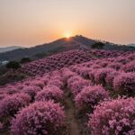 화왕산 일몰 시간대 진달래 군락지 분홍빛 풍경
