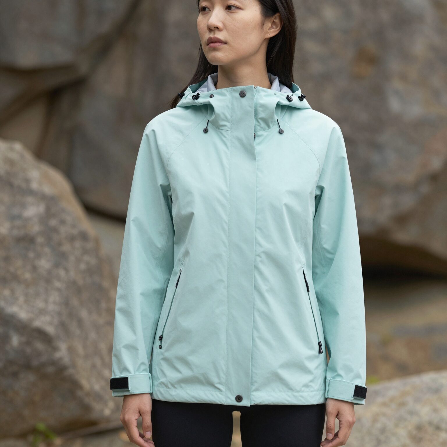 아이더 모멘텀 플렉션 여성 바람막이 자켓 민트색 착용 사진