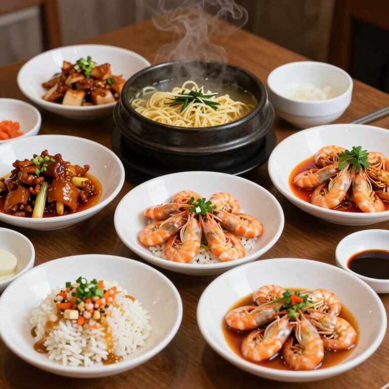 짜장면과 탕수육 새우볶음밥 등 다양한 중식 메뉴가 차려진 식탁