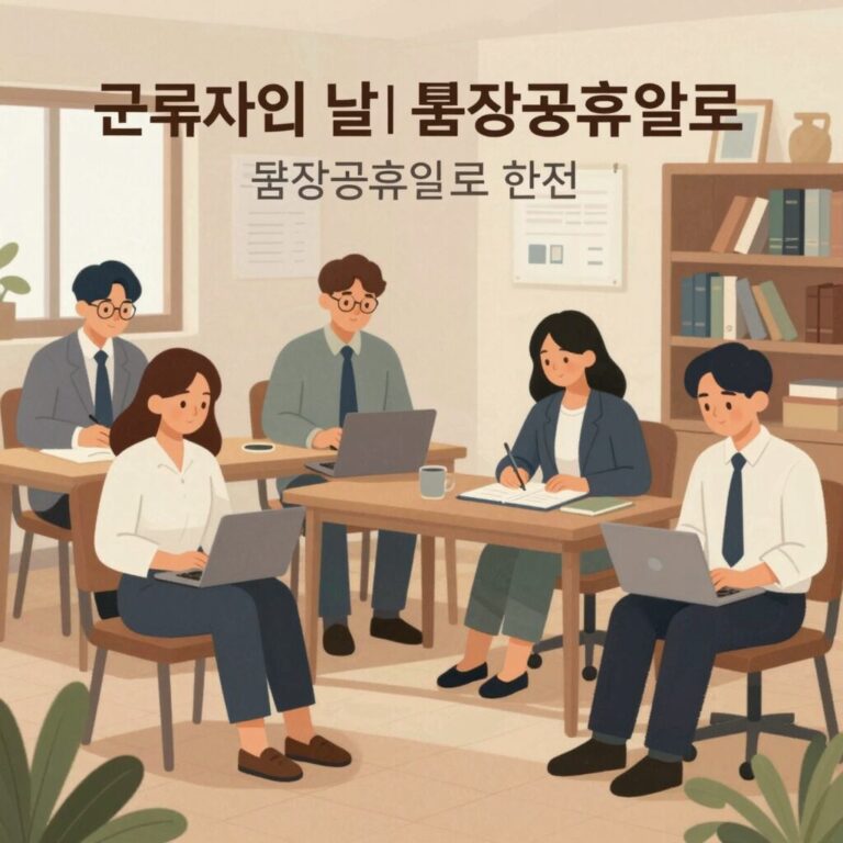 근로자의 날이 법정공휴일로 변경되어 다양한 직군의 사람들이 함께 휴식을 취하는 모습 일러스트