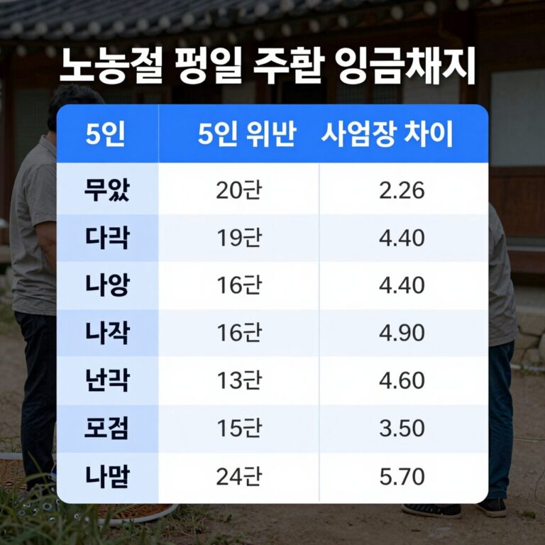 노동절 평일 주말 임금 비교 표 5인 이상 5인 미만 사업장 차이