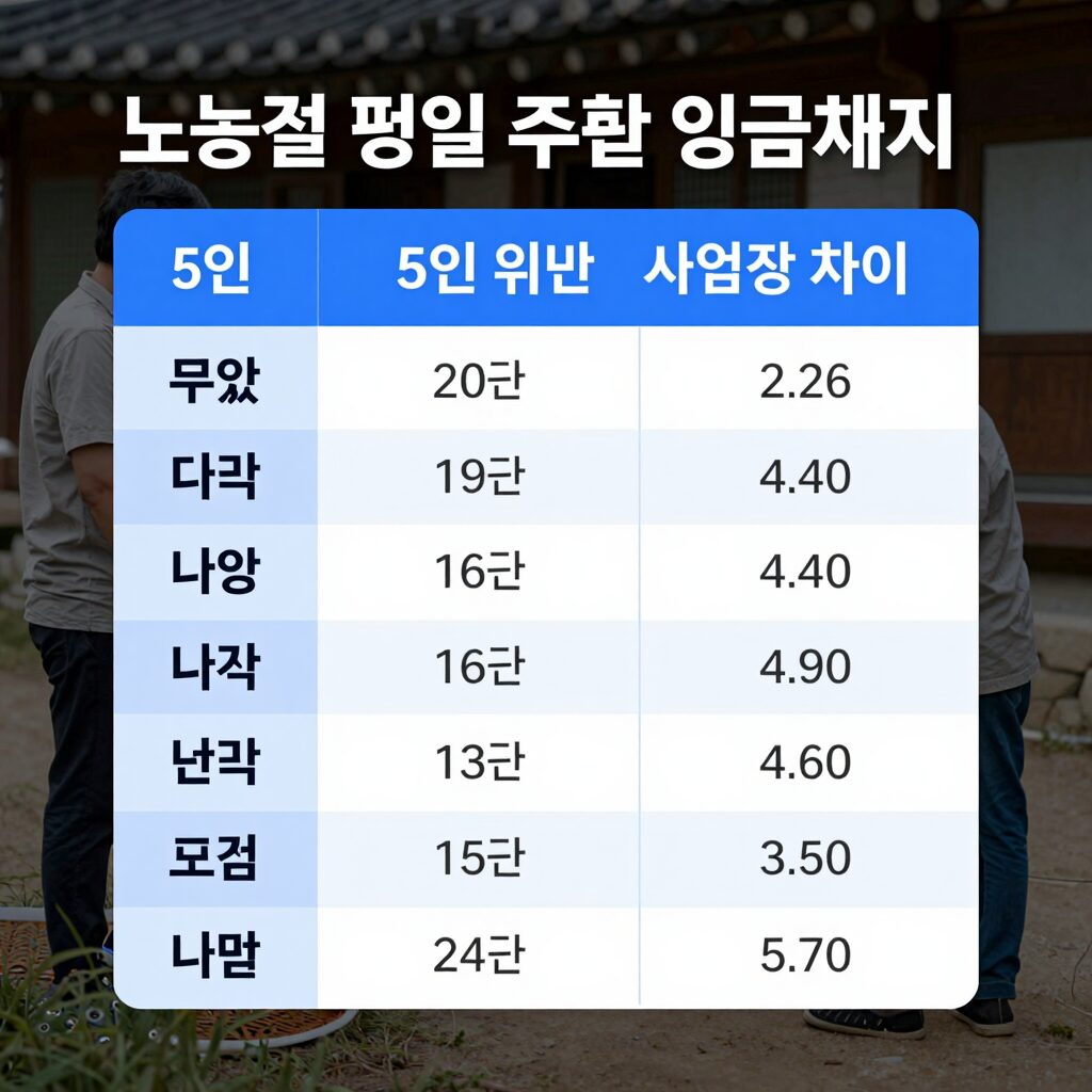 노동절 평일 주말 임금 비교 표 5인 이상 5인 미만 사업장 차이
