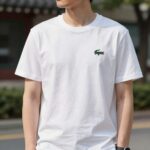 라코스테 반팔 티셔츠 화이트 모델 착용샷