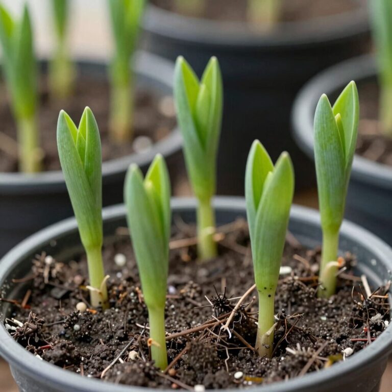 화분에서 자라는 라일락 가지치기 후 모습, 건강한 새순이 보임