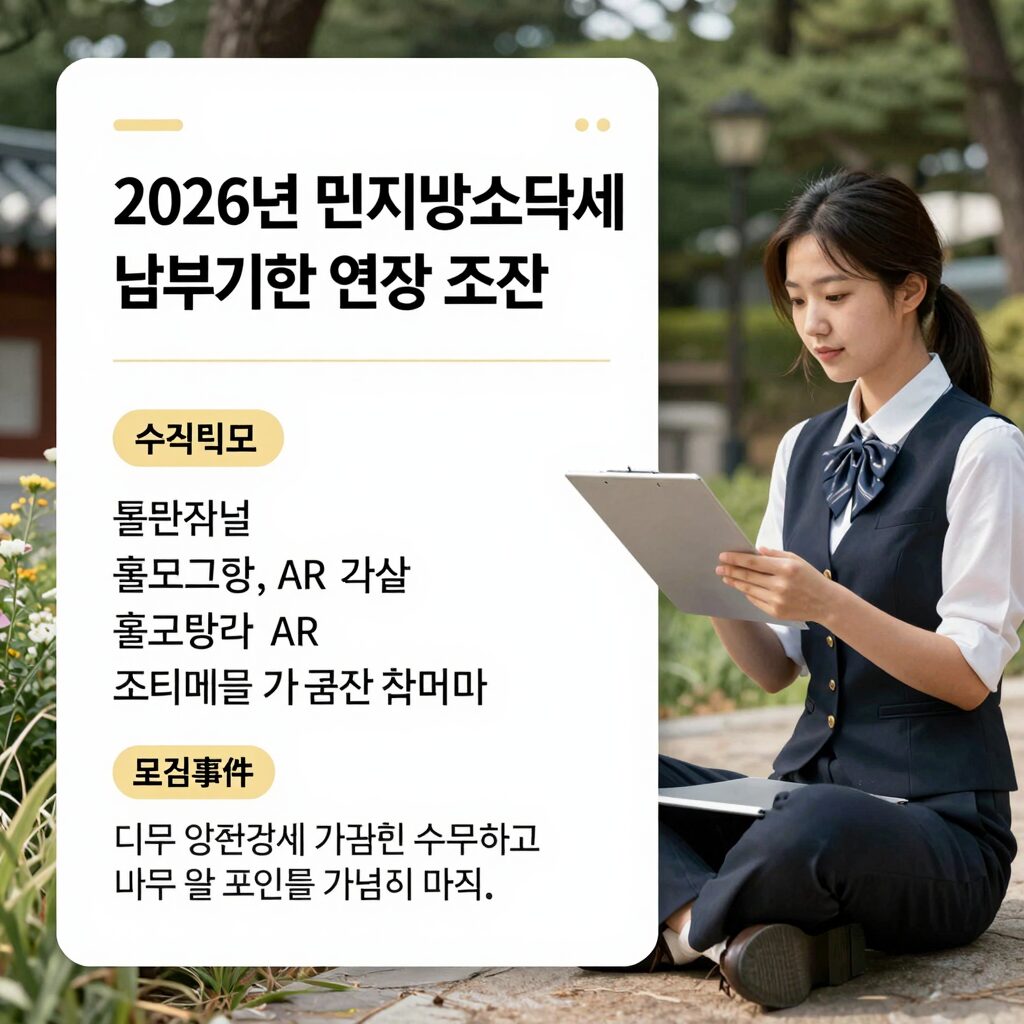 2026년 법인지방소득세 납부기한 연장 조건을 설명하는 인포그래픽 이미지
