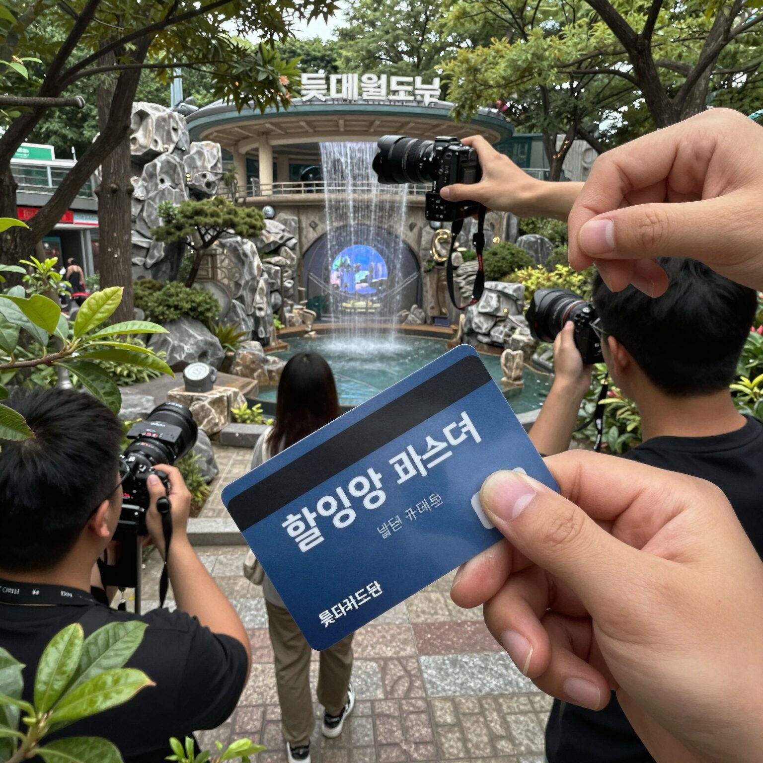 롯데월드 할인 카드로 티켓 구매하는 모습