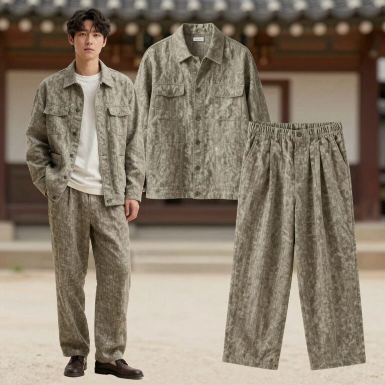 5월 데일리룩으로 활용하기 좋은 린넨 블렌드 재킷과 와이드 팬츠 코디 사진