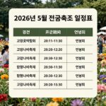 2026년 5월 전국 축제 일정표 이미지. 고양꽃박람회, 함평나비축제, 연등회 등 주요 행사 날짜가 정리되어 있다.