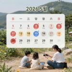 2026년 5월 달력에 표시된 노동절과 어린이날을 포함한 연휴 일정