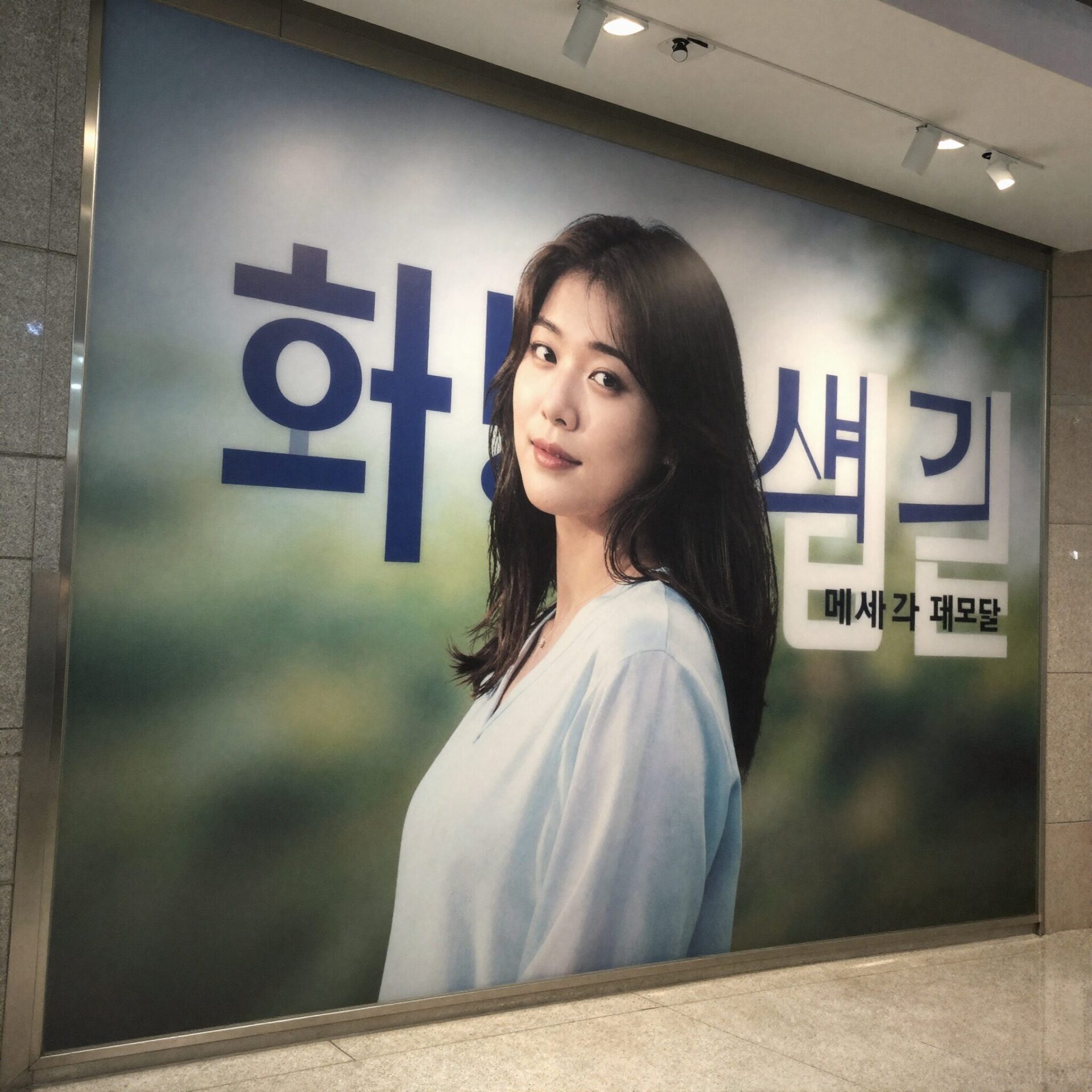 강남 메가박스 센트럴 브랜드관 로비에 설치된 하성운 대형 랩핑 광고 전경