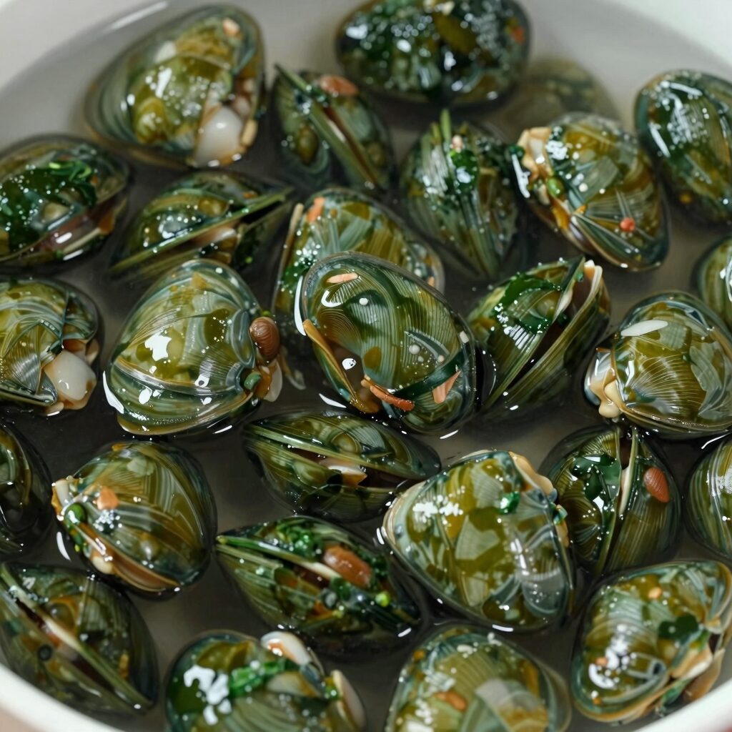 삶아서 찬물에 헹군 생고사리, 파릇한 초록색을 유지하고 있음