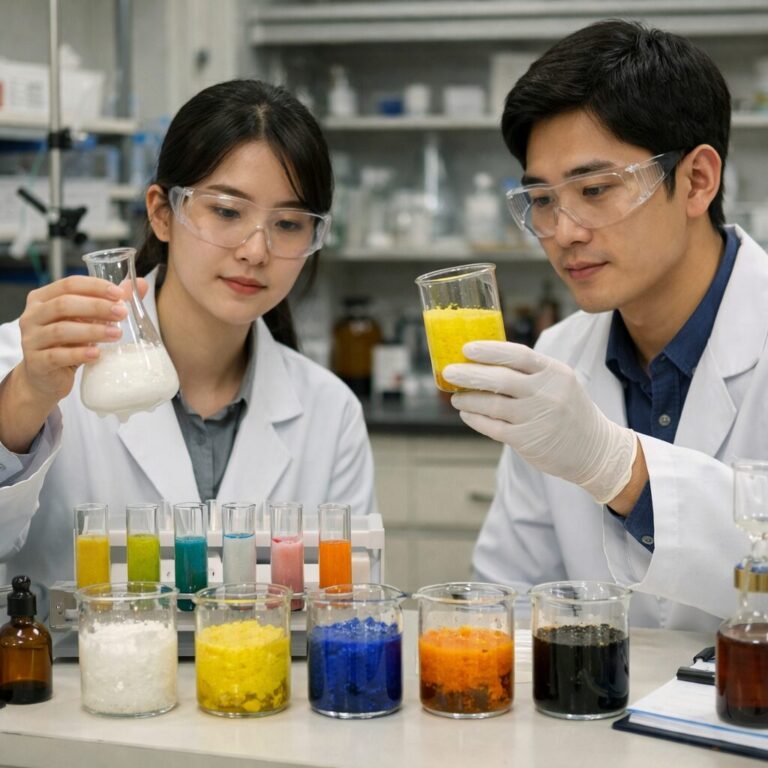 다양한 색상의 앙금 생성 반응 실험 사진