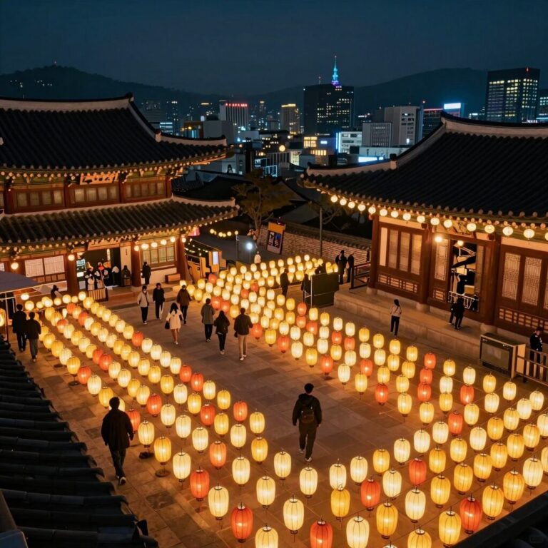 삼광사 법화삼매당 2층에서 바라본 야경, 수많은 연등이 반짝이는 모습