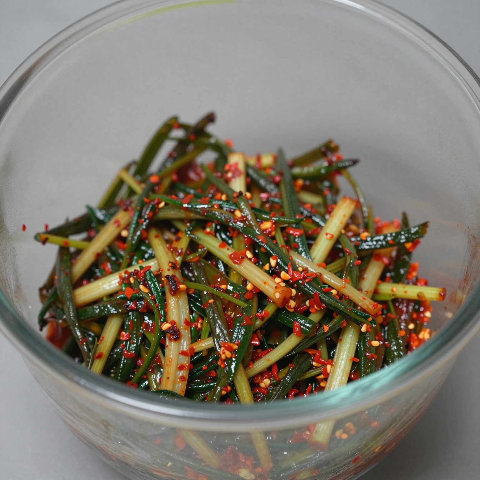 열무물김치 양념 재료를 믹서에 갈고 버무린 모습