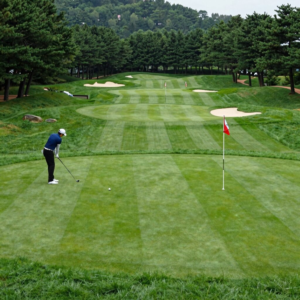 성주 참외파크골프장 36홀 A코스 전경과 푸른 잔디가 펼쳐진 모습