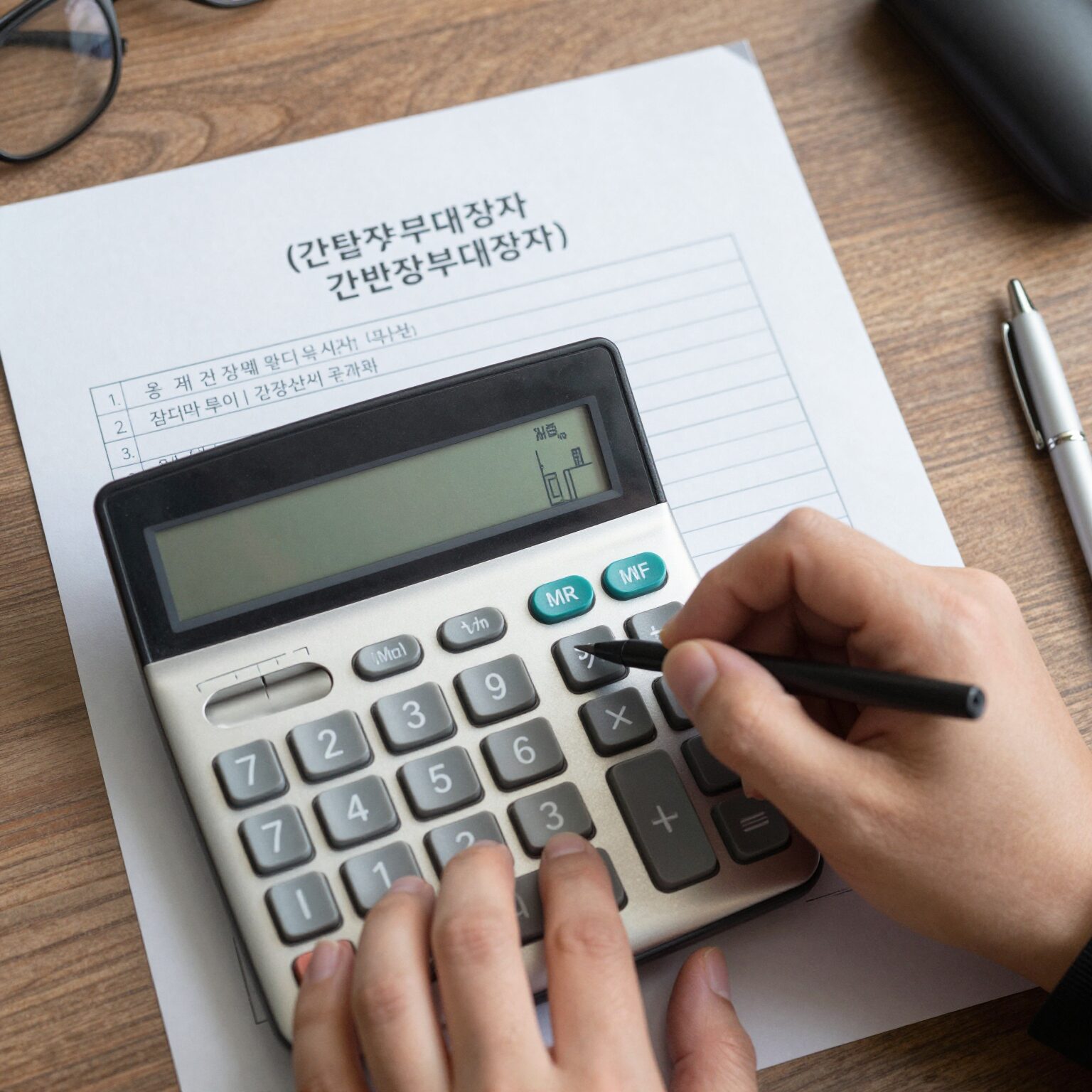 간편장부대상자 조건을 설명하는 세무 서류와 계산기 사진