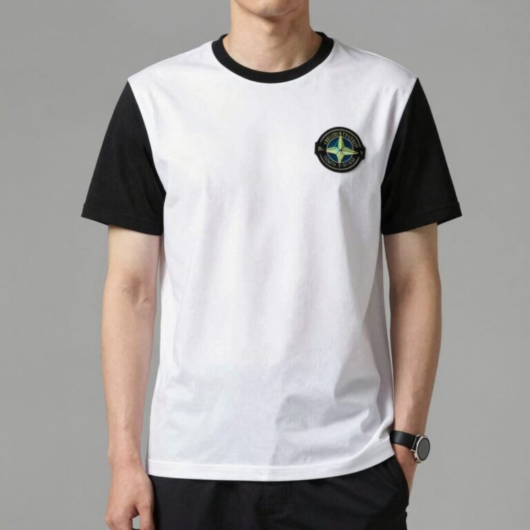 스톤아일랜드 반팔 티셔츠 블랙 화이트 라운드넥 로고 와펜 여름 데일리룩