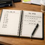 호주 VCE 시험을 위한 과목 선택과 학습 계획표가 적힌 노트와 펜