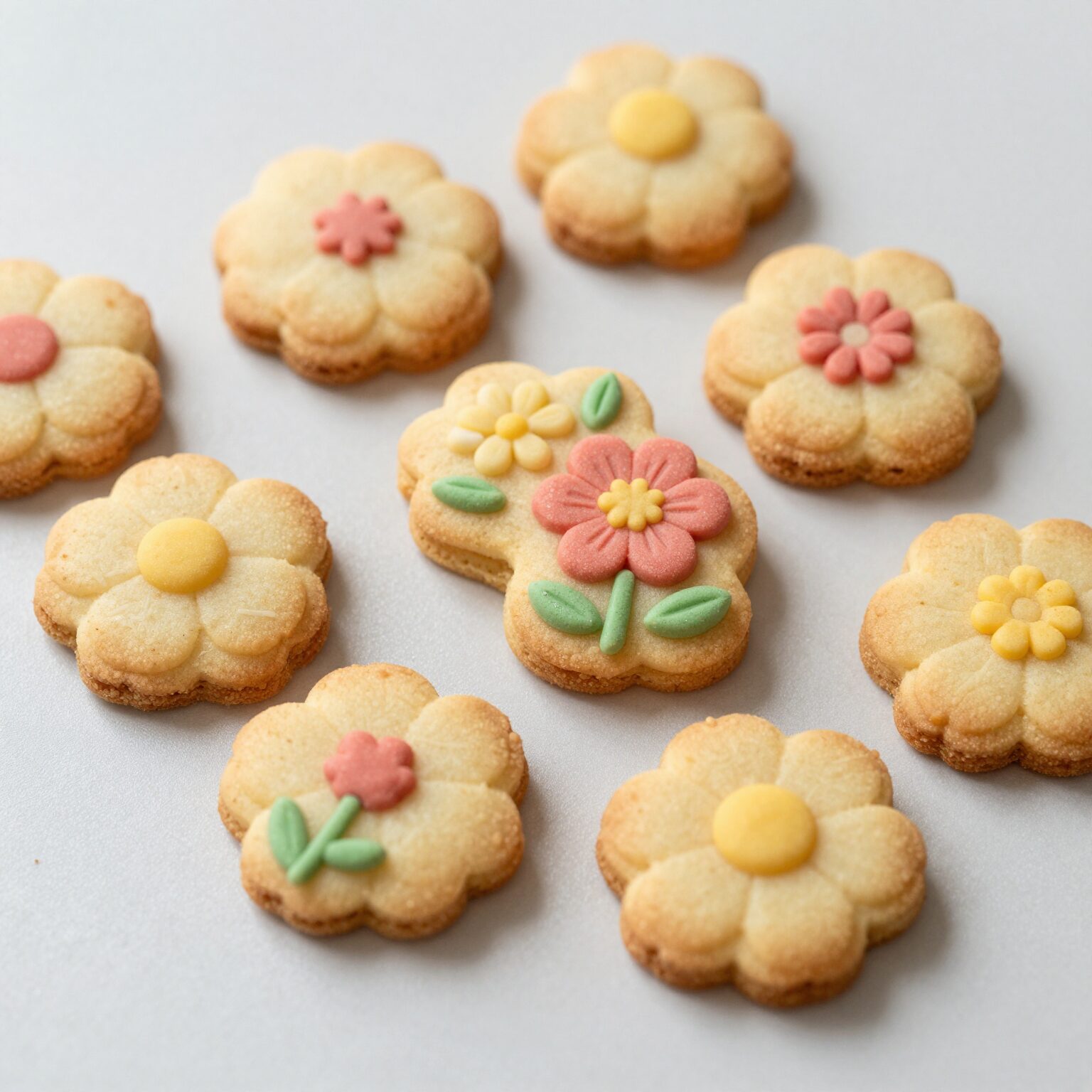 슈가티코 중탕없는 아이싱 데코펜 8종 세트로 장식한 카네이션 모양 쿠키들