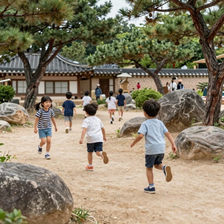 순천만국가정원에서 아이들과 함께 뛰어노는 모습