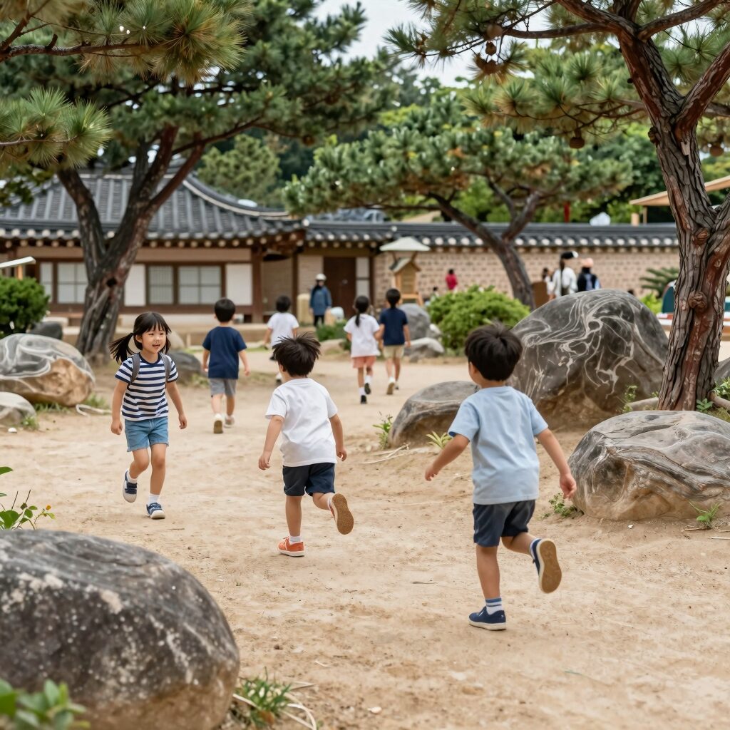 순천만국가정원에서 아이들과 함께 뛰어노는 모습