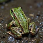 청개구리 올챙이 뒷다리가 나오는 중인 모습, 투명한 막 안에 작은 다리가 보임