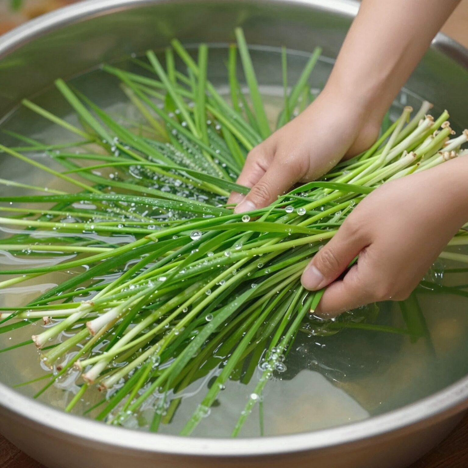 깨끗이 세척된 쑥을 채반에 받쳐 물기를 뺀 모습