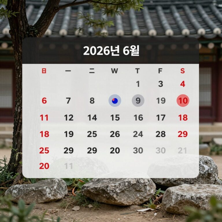 2026년 6월 달력 현충일과 지방선거일이 표시된 이미지