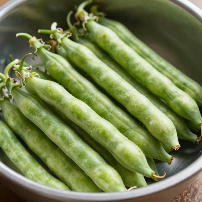 신선한 완두콩을 껍질째 삶아 체에 밭친 모습, 초록빛이 선명하게 살아있음