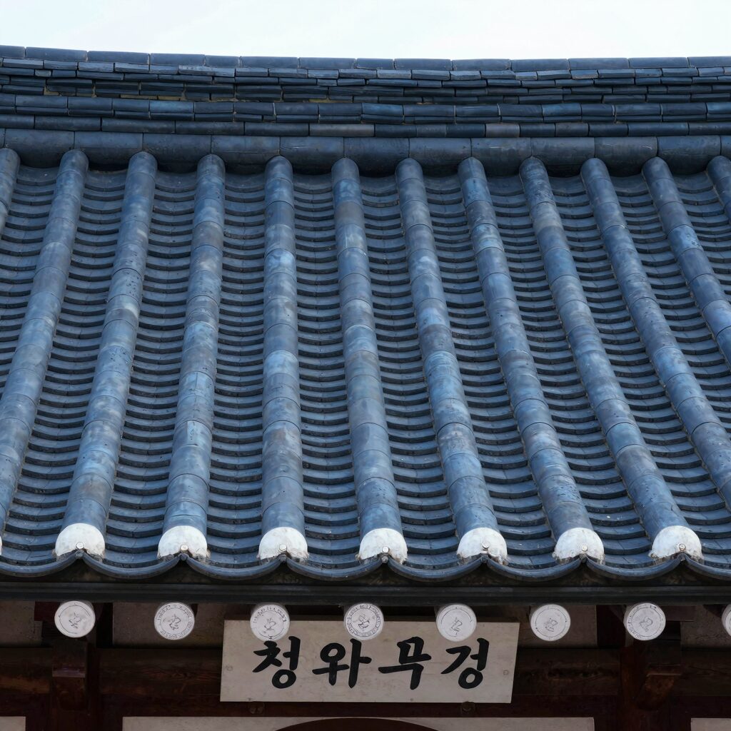 청와대 본관 푸른 기와 지붕이 보이는 전경 사진