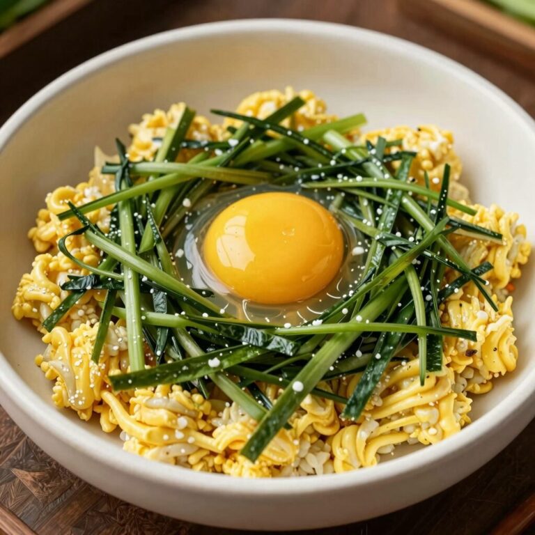 생열무비빔밥 플레이팅 사진, 계란후라이와 오이채가 올려진 모습