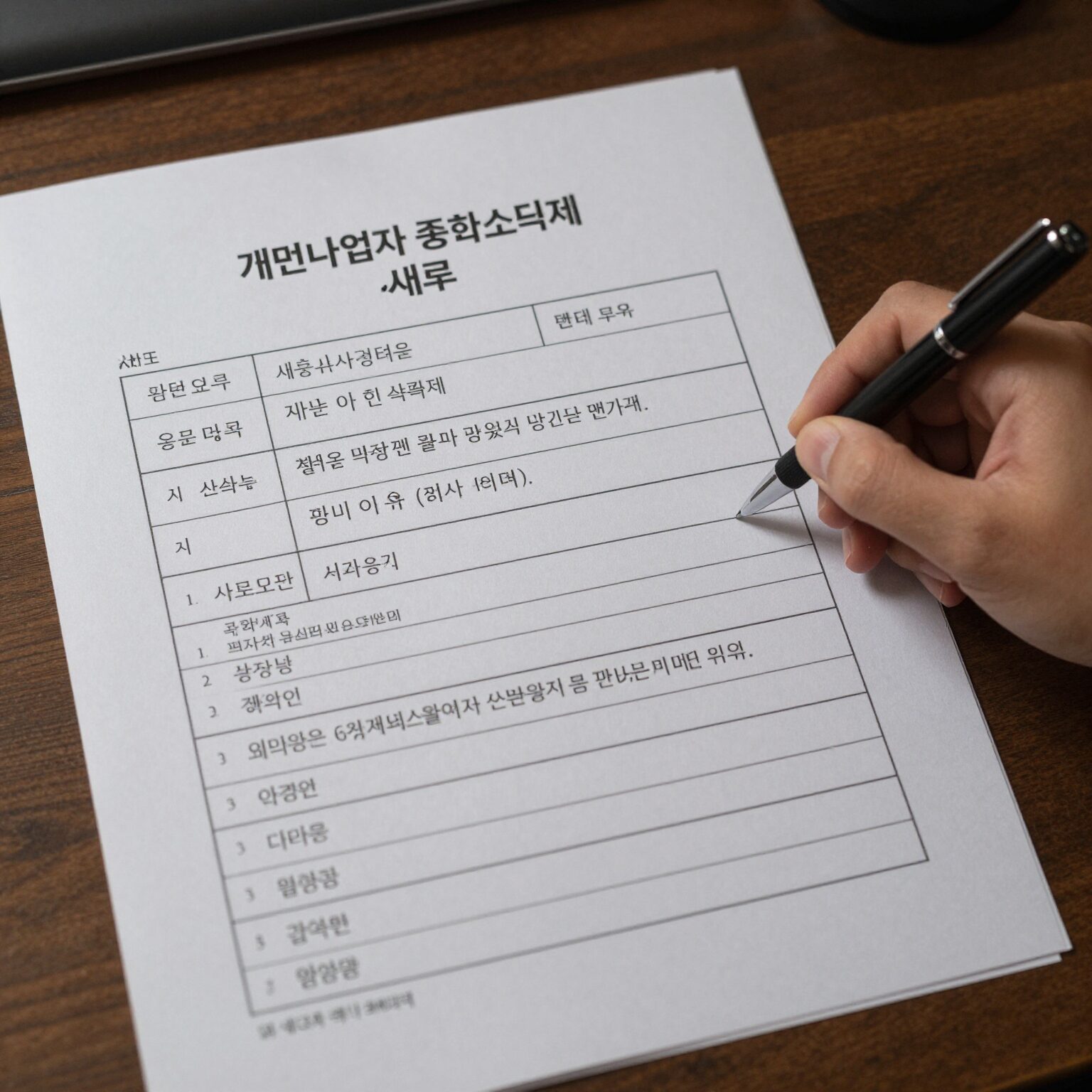개인사업자 종합소득세 신고 서류를 테이블 위에 정리한 사진