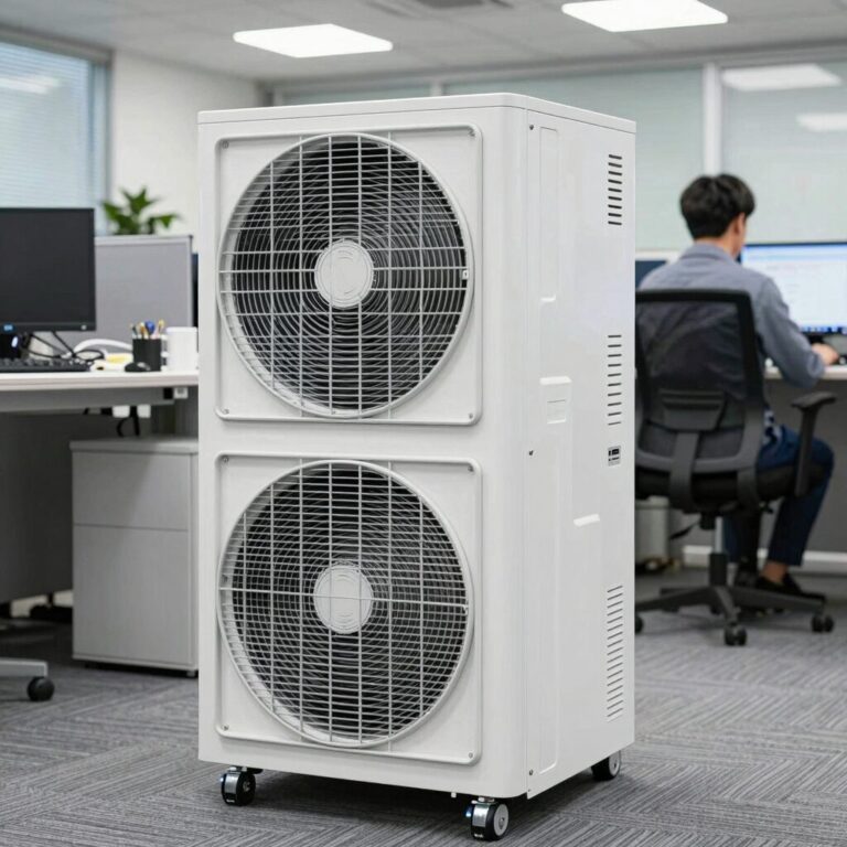 사무실에서 사용 중인 넥스코 산업용 이동식 에어컨 모습