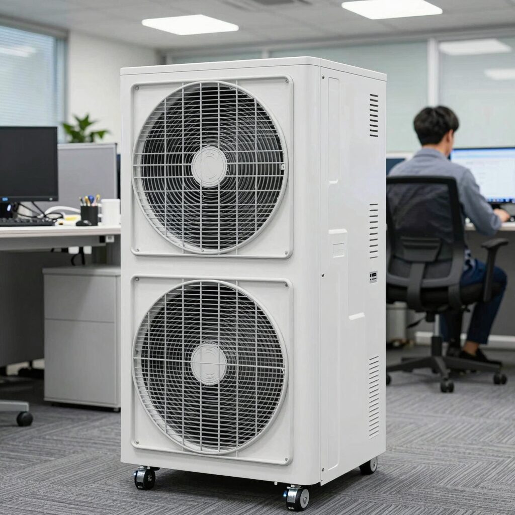 사무실에서 사용 중인 넥스코 산업용 이동식 에어컨 모습