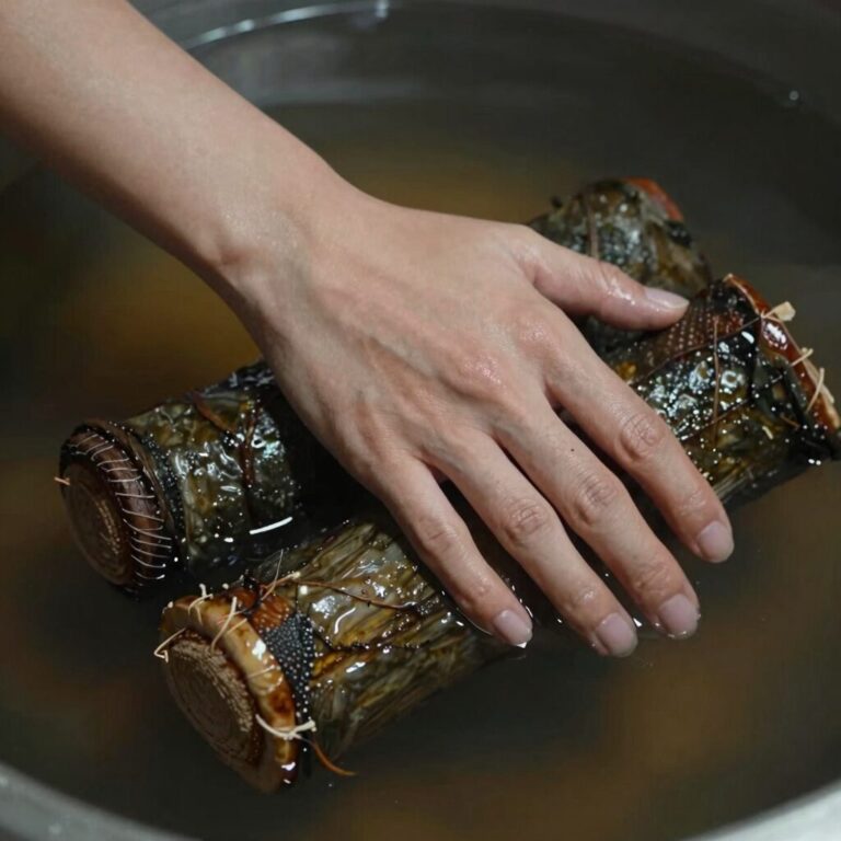 데친 잔대순을 찬물에 헹구고 물기를 짠 모습