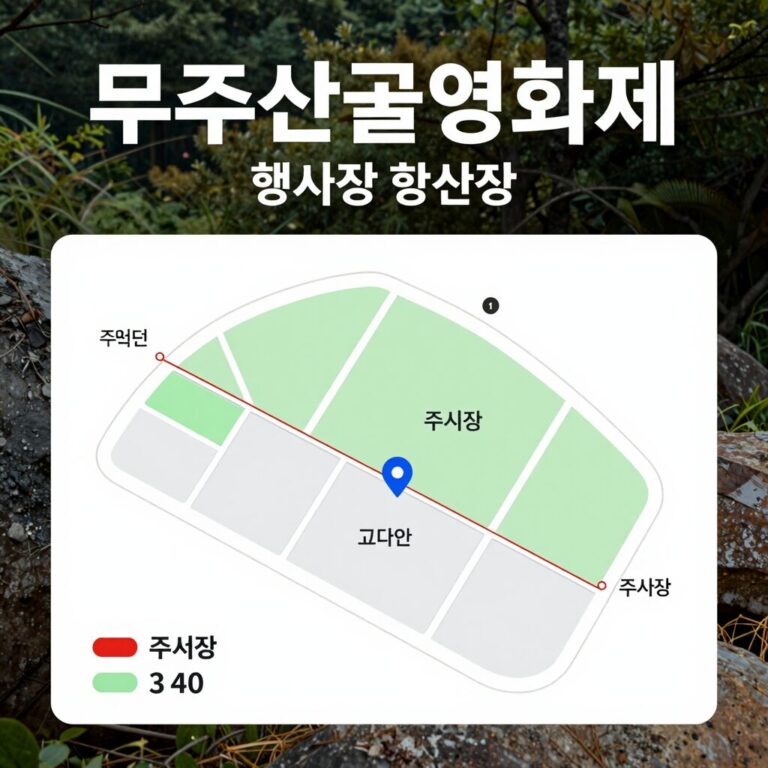 무주산골영화제 행사장 지도와 주차장 위치를 표시한 안내 이미지