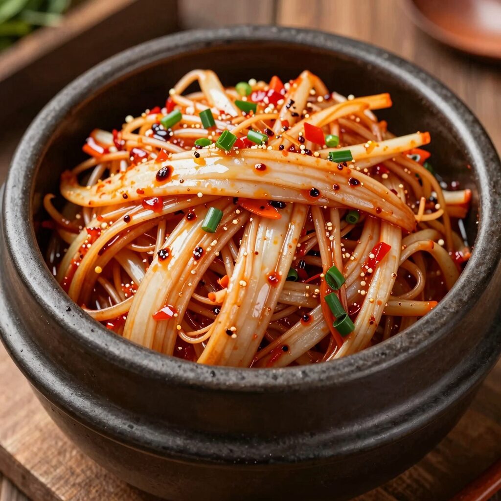 아삭한 햇양파김치가 그릇에 담겨 있는 모습