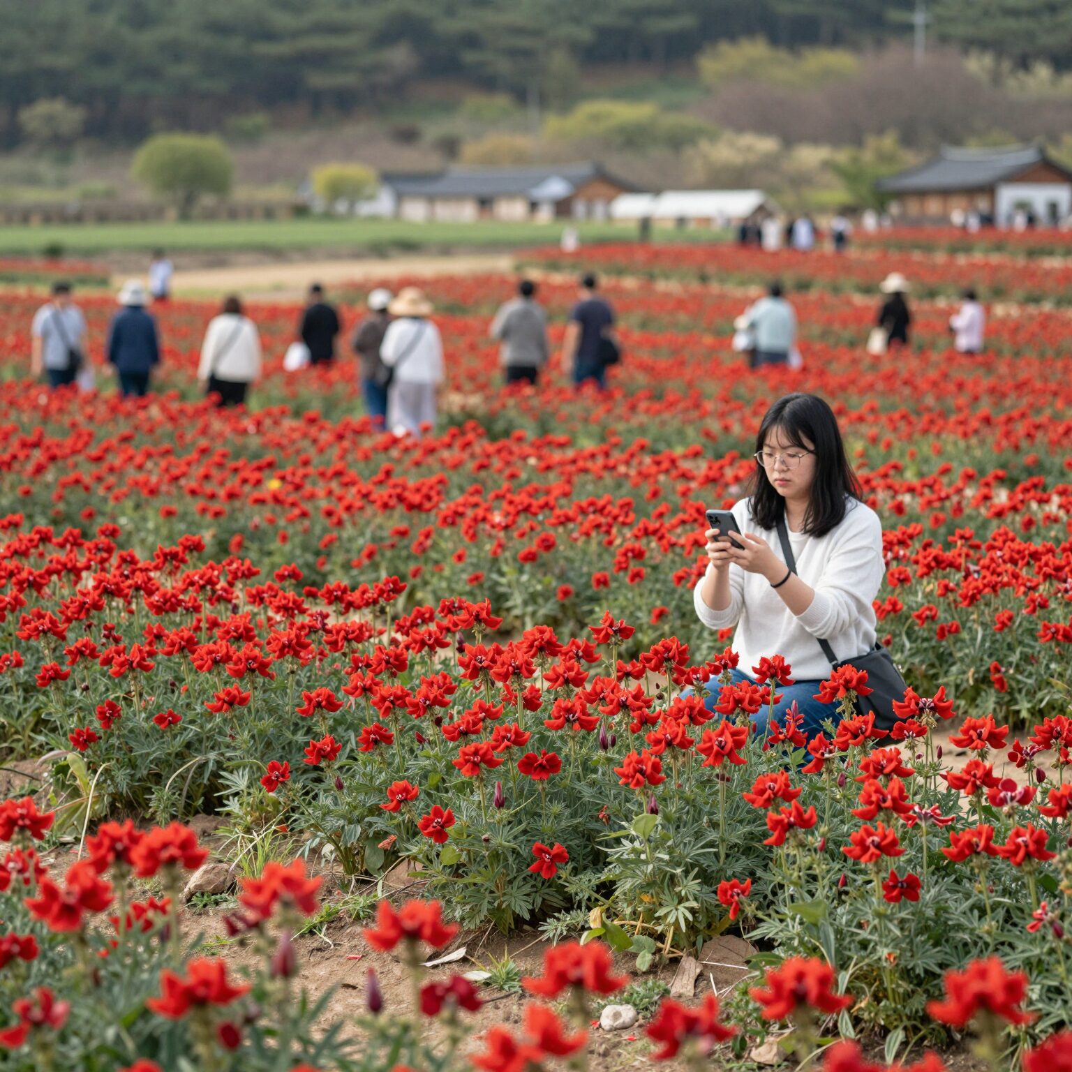 하동 북천 꽃양귀비 축제 붉은 꽃밭 전경