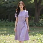 여름 하객 원피스 스타일링 완벽 정리 여름 하객 원피스 라벤더 퍼플 미디 A라인 스타일 여성 패션