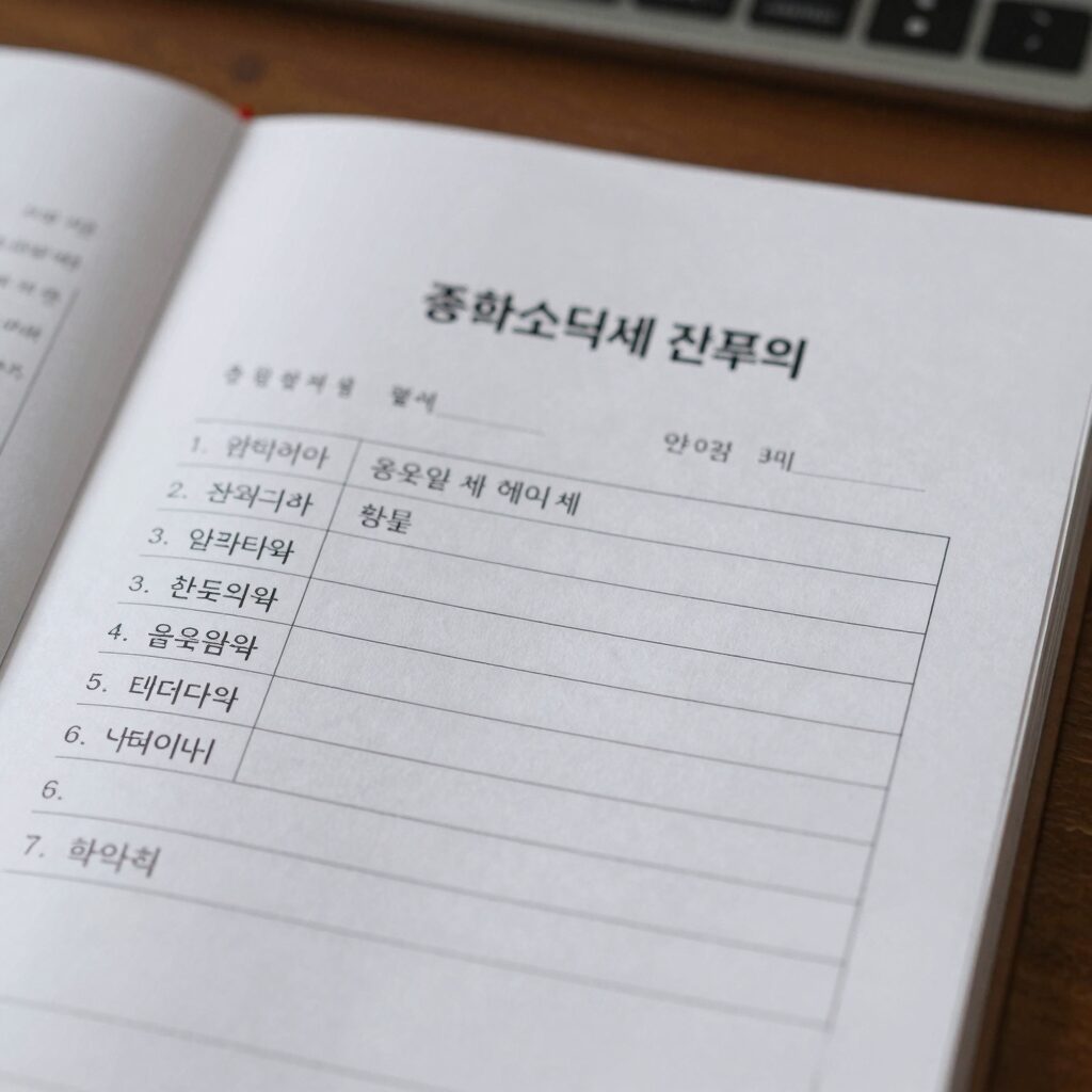 종합소득세 신고 서류를 테이블 위에 정리해둔 모습
