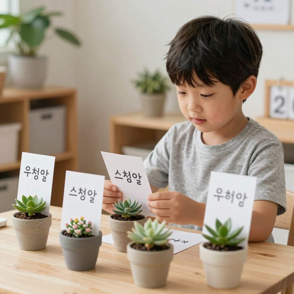 유치원 스승의날 선물 세트: 아이가 직접 만든 카드와 작은 화분