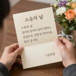 스승의 날 감사 편지와 꽃다발을 든 학생의 손