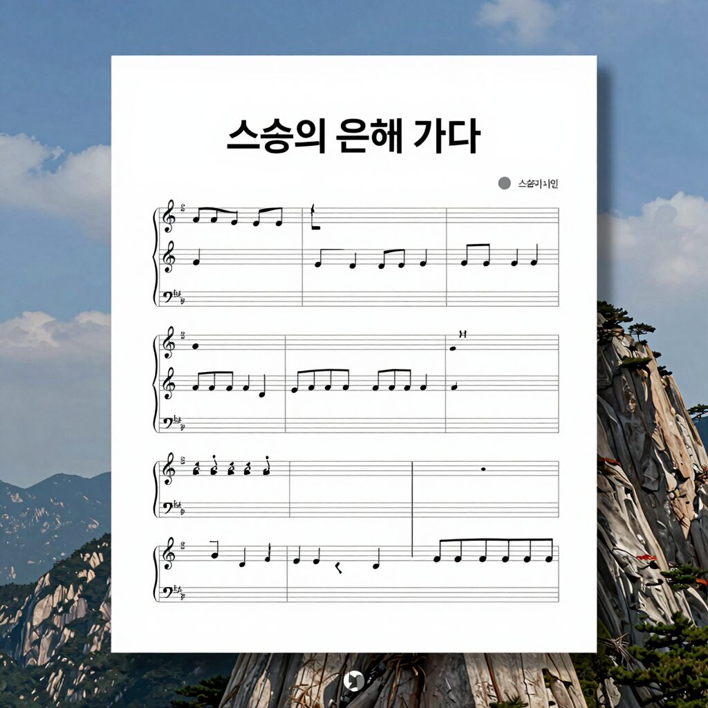 스승의 은혜 가사가 적힌 악보 이미지, 하늘과 태산을 배경으로